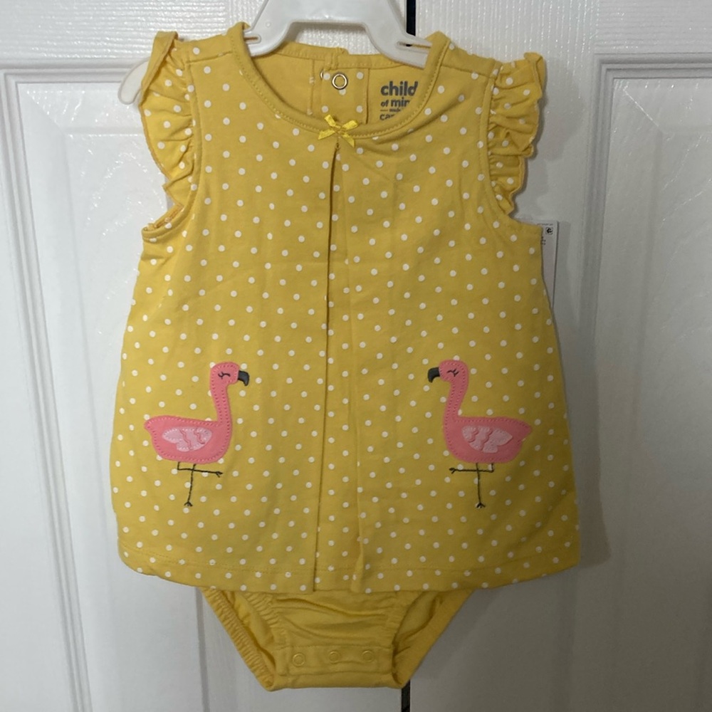 Polka dot flamingo onesie/dress